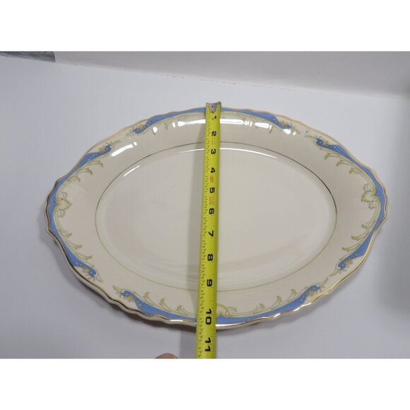 Syracuse Carvel Oval Serving Platter Federal Shape Blue Gold Trim Vintage - Picture 3 of 10